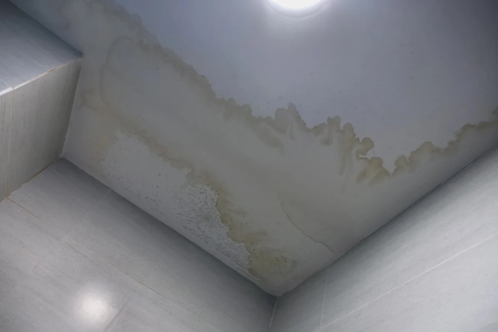 water damage to a ceiling causing a brown spot