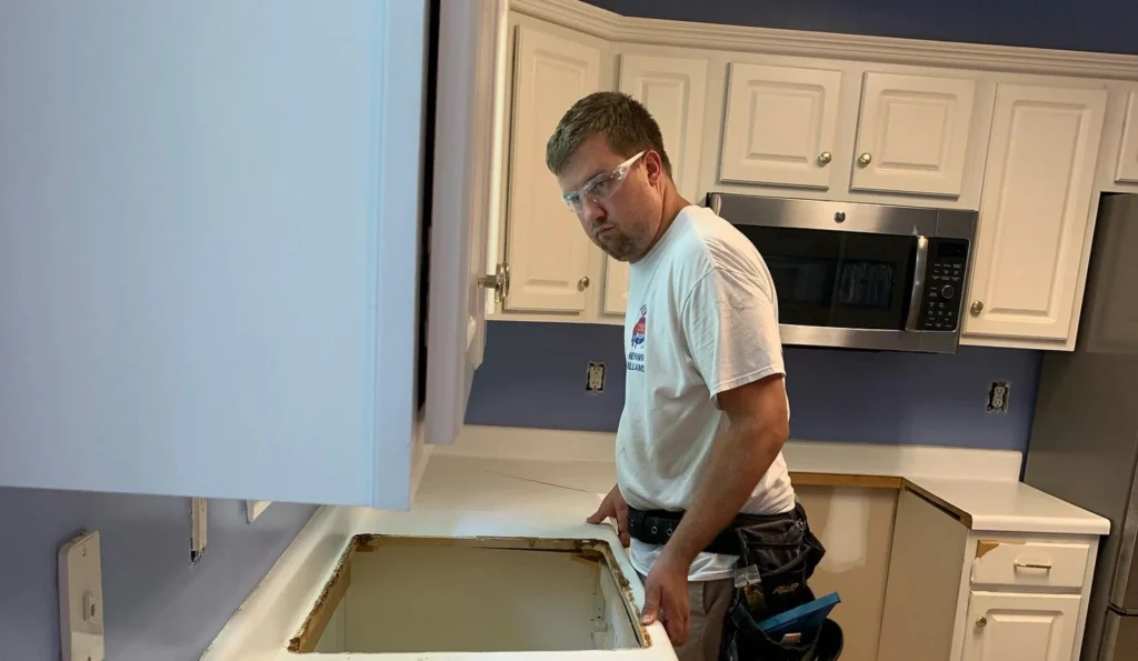 First In Restoration can replace and rebuild your cabinets after water damage.