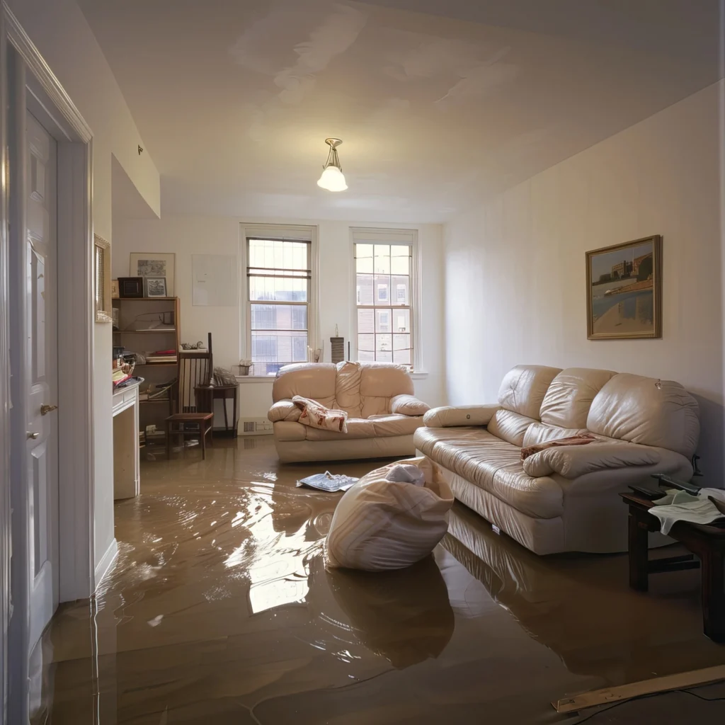 A flooded living room.